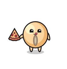 cute soy bean cartoon eating pizza