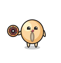 illustration of an soy bean character eating a doughnut