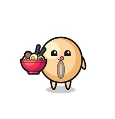 cute soy bean character eating noodles