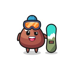 Illustration of choco chip character with snowboarding style