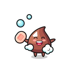 choco chip character is bathing while holding soap