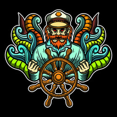 Captain Ship Hand Drawn Illustration