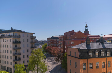 Down town city view from the hill Kungsklippan a sunny day in Stockholm.