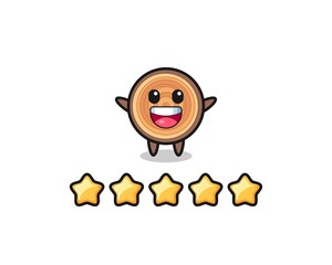 the illustration of customer best rating, wood grain cute character with 5 stars