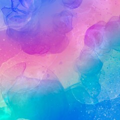 Fototapeta premium アルコールインクアート抽象背景）紫・ピンク・緑のグラデーション レトロ 正方形 幻想的 液体 水彩 
