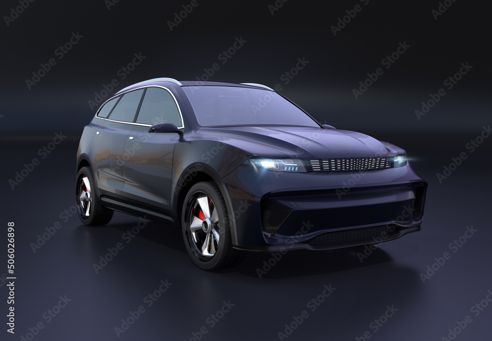 Aufkleber stuido rendering of electric suv on black background. 3d rendering image.