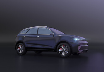 Stuido rendering of electric SUV on black background. 3D rendering image.