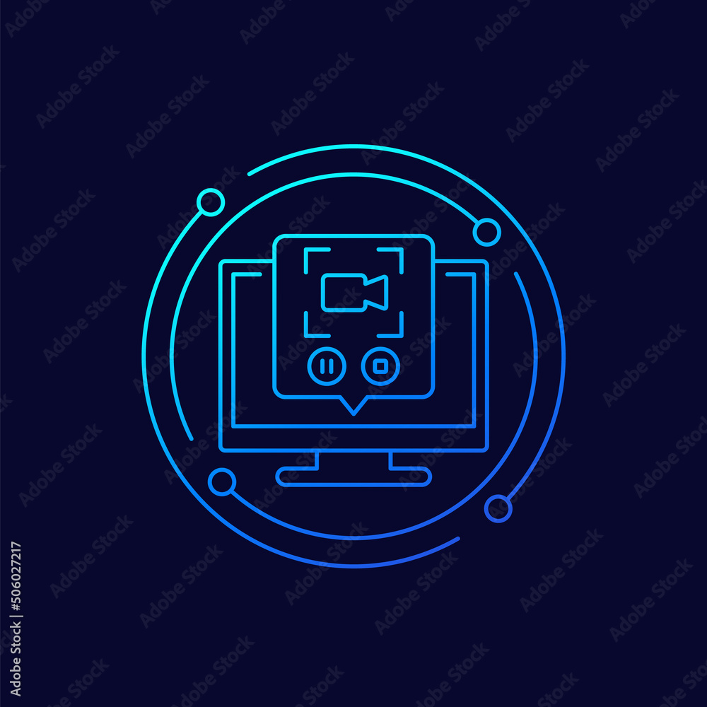 Poster screen recording in computer icon, linear design