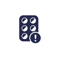 pills warning icon, vector sign
