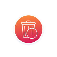 trash bin warning vector line icon
