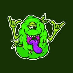 Happy Green Weed Nugget Monster Character Vector Illustration