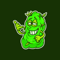 Happy Green Weed Nugget Monster Character Vector Illustration