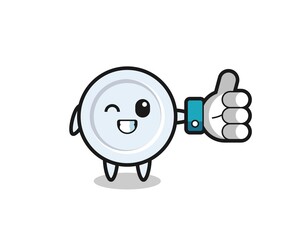 cute plate with social media thumbs up symbol