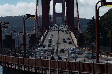 The cars traffic over the Golden Gate in San Francisco, CA, USA