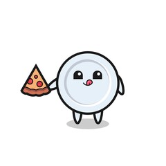 cute plate cartoon eating pizza