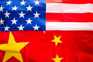 Trade tension between USA and China. Economy conflict, US tariffs on exports, trade frictions.