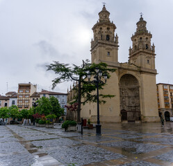 view of the Santa Maria de la Redonda Cathedral in the historic city center of Logrono
