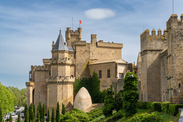 view of the Palacio Real de Olite castle in the old city center of Olite