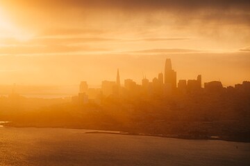 The San Francisco Skyline in California USA during the sunrise