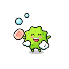splat character is bathing while holding soap