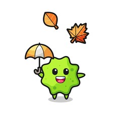 cartoon of the cute splat holding an umbrella in autumn