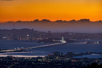 The San Francisco Skyline in California USA during the sunset