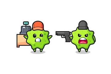 Fototapeta premium illustration of the cute splat as a cashier is pointed a gun by a robber