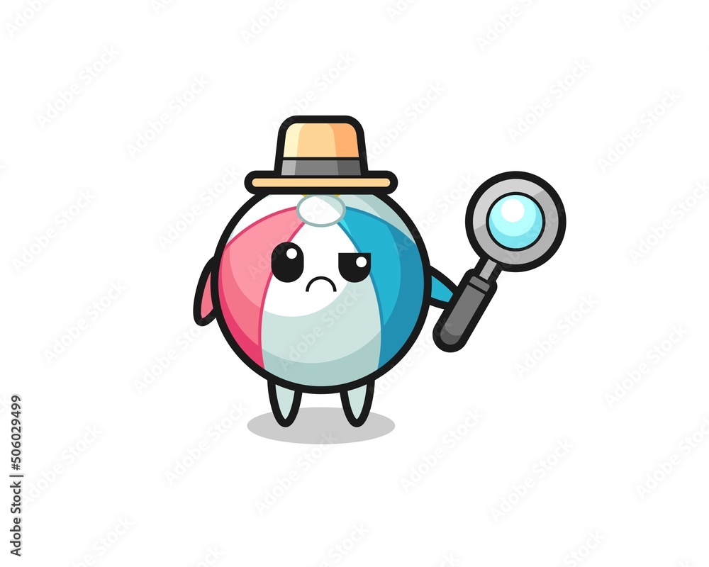 Sticker the mascot of cute beach ball as a detective