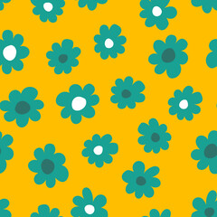 Seamless floral pattern based on traditional folk art ornaments. Colorful flowers on color background. Scandinavian style. Sweden nordic style. Vector illustration. Simple minimalistic pattern