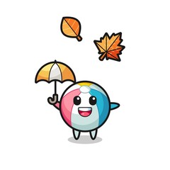 cartoon of the cute beach ball holding an umbrella in autumn