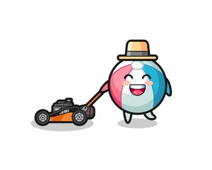 illustration of the beach ball character using lawn mower