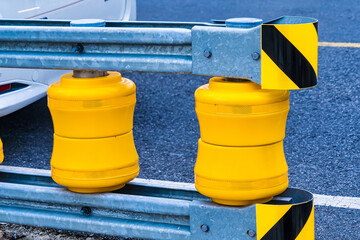 Plastic barriers blocking the road Thailand.