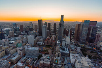 The Los Angeles financial district after the sunset
