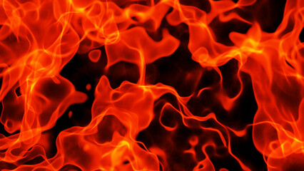 Fire flames texture background, realistic abstract orange flames pattern isolated on black, 3D glowing fiery render illustration. © Cobalt