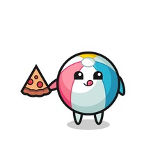 cute beach ball cartoon eating pizza