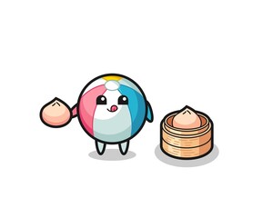 cute beach ball character eating steamed buns