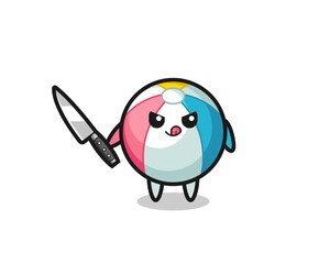 cute beach ball mascot as a psychopath holding a knife