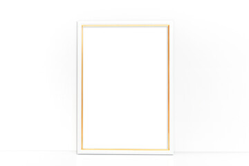 Vertical white and gold frame on a white background