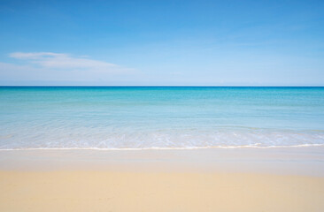 Tropical sandy beach with blue sky background summer sea in Phuket thailand