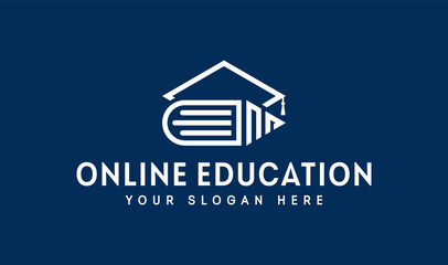 Letter NN, NR Online Education Vector Logo Illustration. Hat, Book, Pen, Pencil And Play Button. Education Icon Suitable for Web, Banner, Flyer, Sticker, Card, Background.