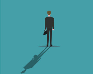 Back view of standing business man and shadow. Business concept art.  Vector illustration. 