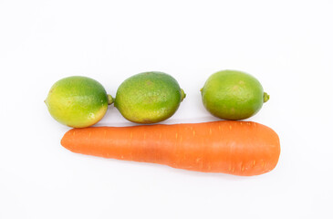 Fresh Carrot with lemon isolated on white background, Clipping path.