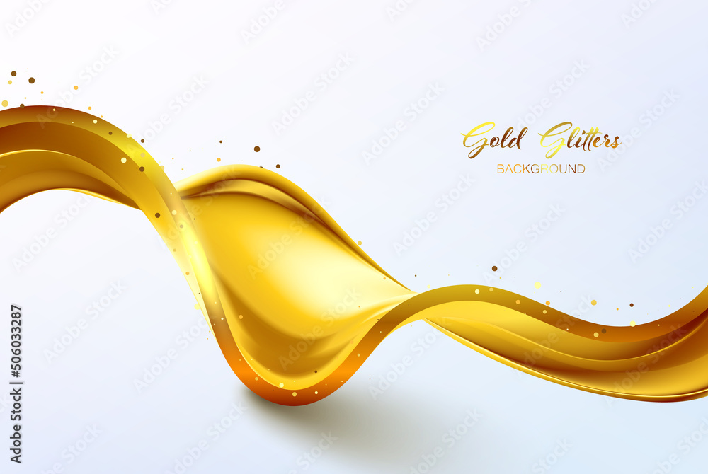 Poster elegant background with golden wave elements and sparkles decoration light effect.