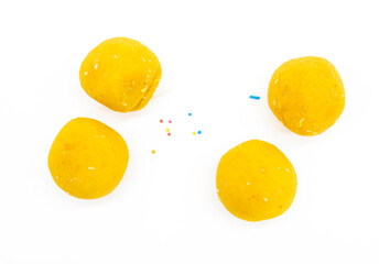 laddoo or Motichur Laddoo closeup isolate on white background,