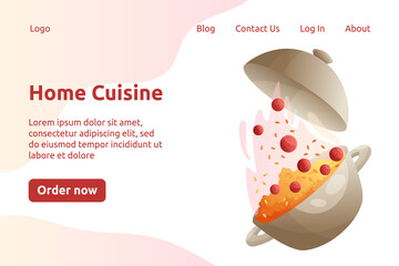 Pot with rice and vegetable vector landing page.