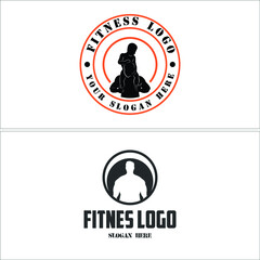 Fitness gym logo design template with athletic man isolated on white suitable for training sport business physical