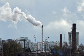 Industrial production in a residential area. Urban pollution.