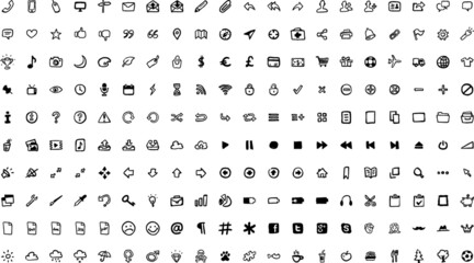 Fototapeta na wymiar et of modern thin line icons. Outline isolated signs for mobile and web. High-quality pictograms. Linear icons set of business, medical, UI and UX, media, money, travel, etc.