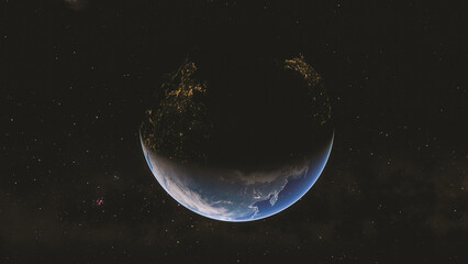 Night and Day. Earth. City lights. Elements of this image furnished by NASA.