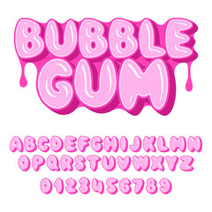 Bubble Gum font, alphabet. Letters and numbers. flat style